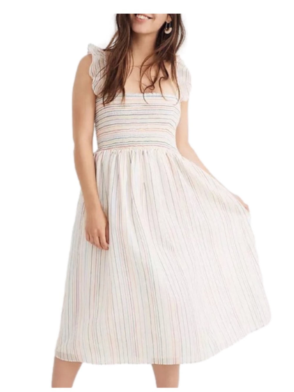 Madewell Ruffle-Strap Smocked rainbow Dress